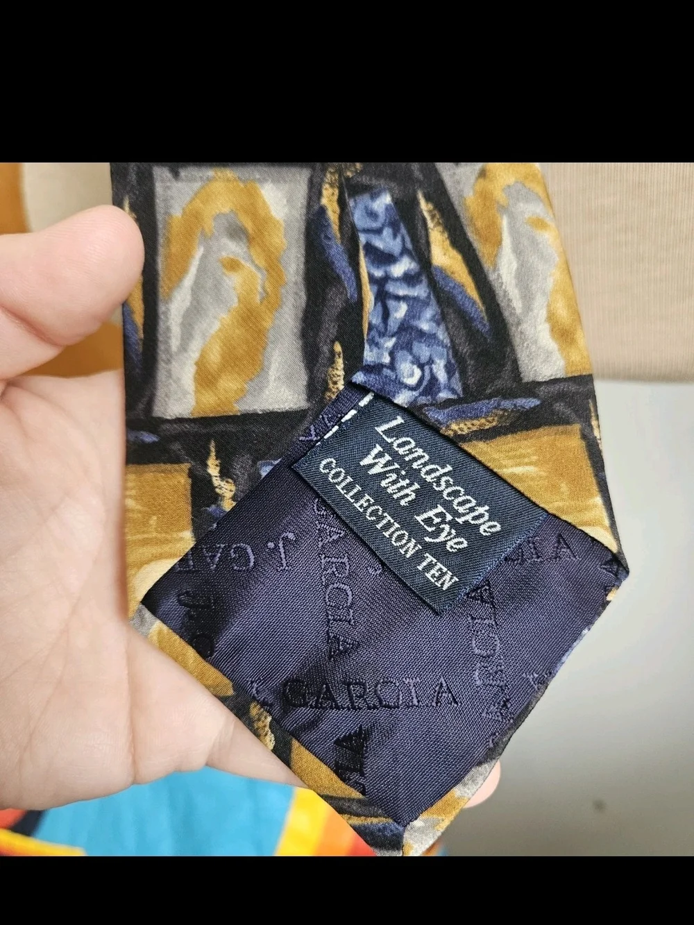 VTG J. Garcia Silk Tie Landscape With Eye Collection Ten Jerry Garcia Blue Gold